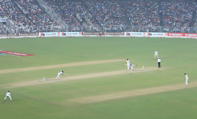 Action from Day 2 of the 2nd Test between India and Bangladesh at the Eden Gardens in Kolkata on Saturday