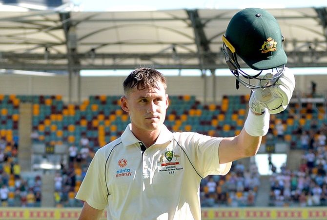 Australia's Marnus Labuschagne acknowledges the applause from fans after being dismissed for 185 during Day 3 of the first Test against Pakistan