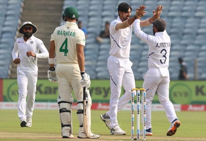 Ishant Sharma of India celebrates the wicket of Aiden Markram