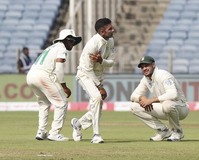 South Africa's left-arm spinner Keshav Maharaj has been sidelined from the 3rd Test due to a shoulder injury he picked up in the 2nd Test in Pune