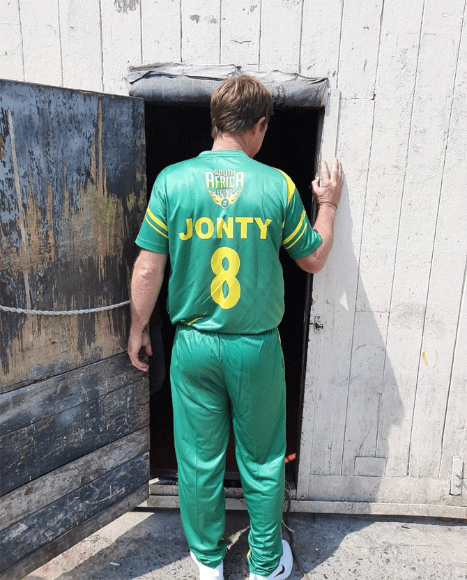 Jonty Rhodes wearing the South Africa jersey for a photoshoot