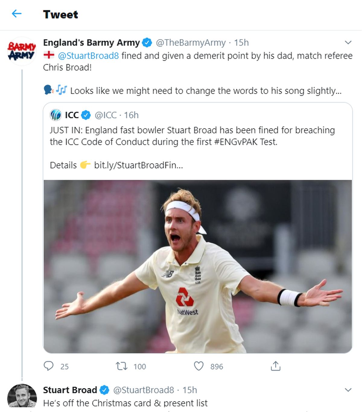 Stuart Broad gets cheeky