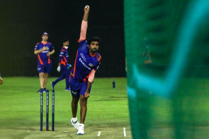 Jasprit Bumrah bowls in the nets 