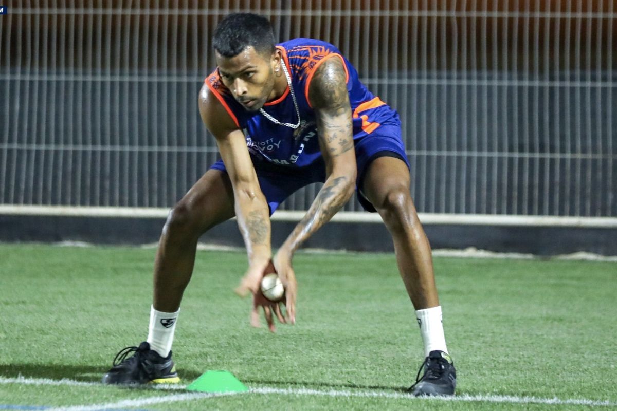 Hardik Pandya at a Mumbai Indians' training session