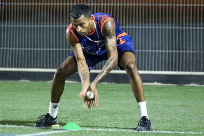 Hardik Pandya at a Mumbai Indians' training session