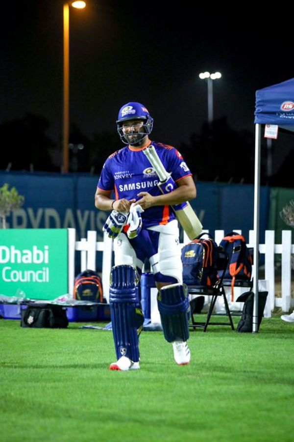 Mumbai Indians' captain Rohit Sharna in the nets 