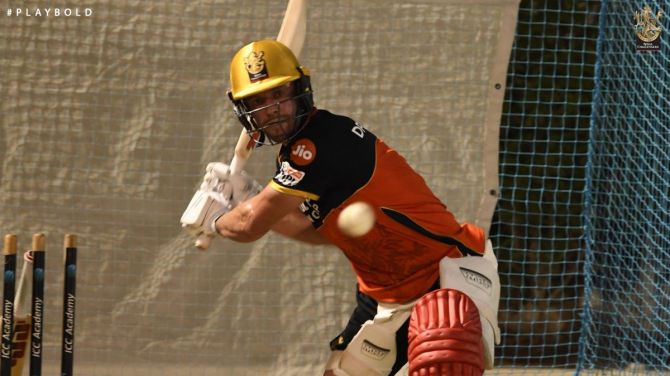 AB de Villiers during a RCB nets session on Sunday