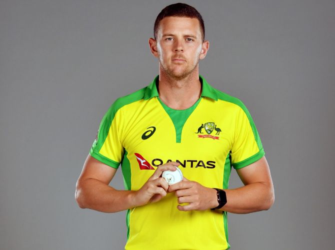 Hazlewood took 2-19 from his four overs to help Australia claim a five-wicket win over South Africa in their Twenty20 World Cup opener on Saturday