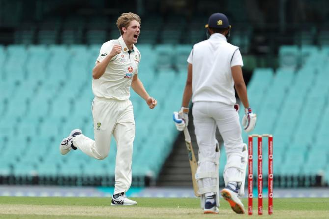 Cameron Green celebrates after dismissing Shubman Gill 