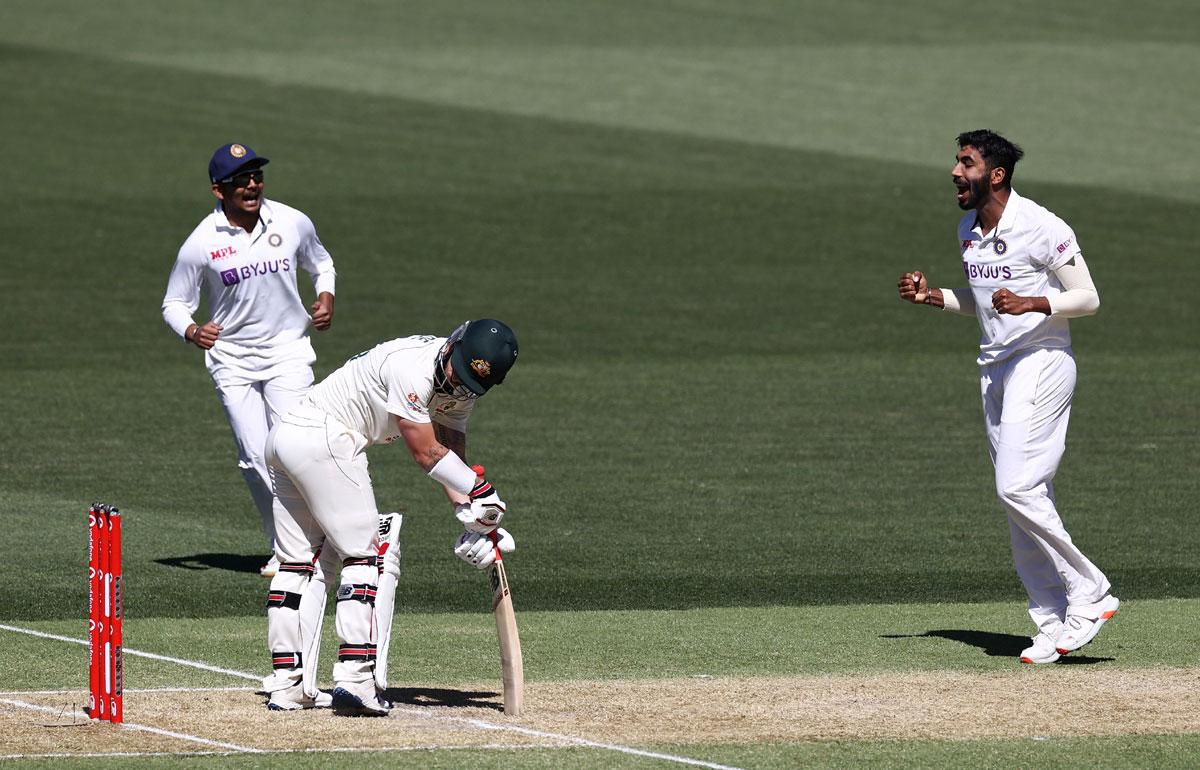 Mathew Wade exults after trapping Jasprit Bumrah leg before wicket