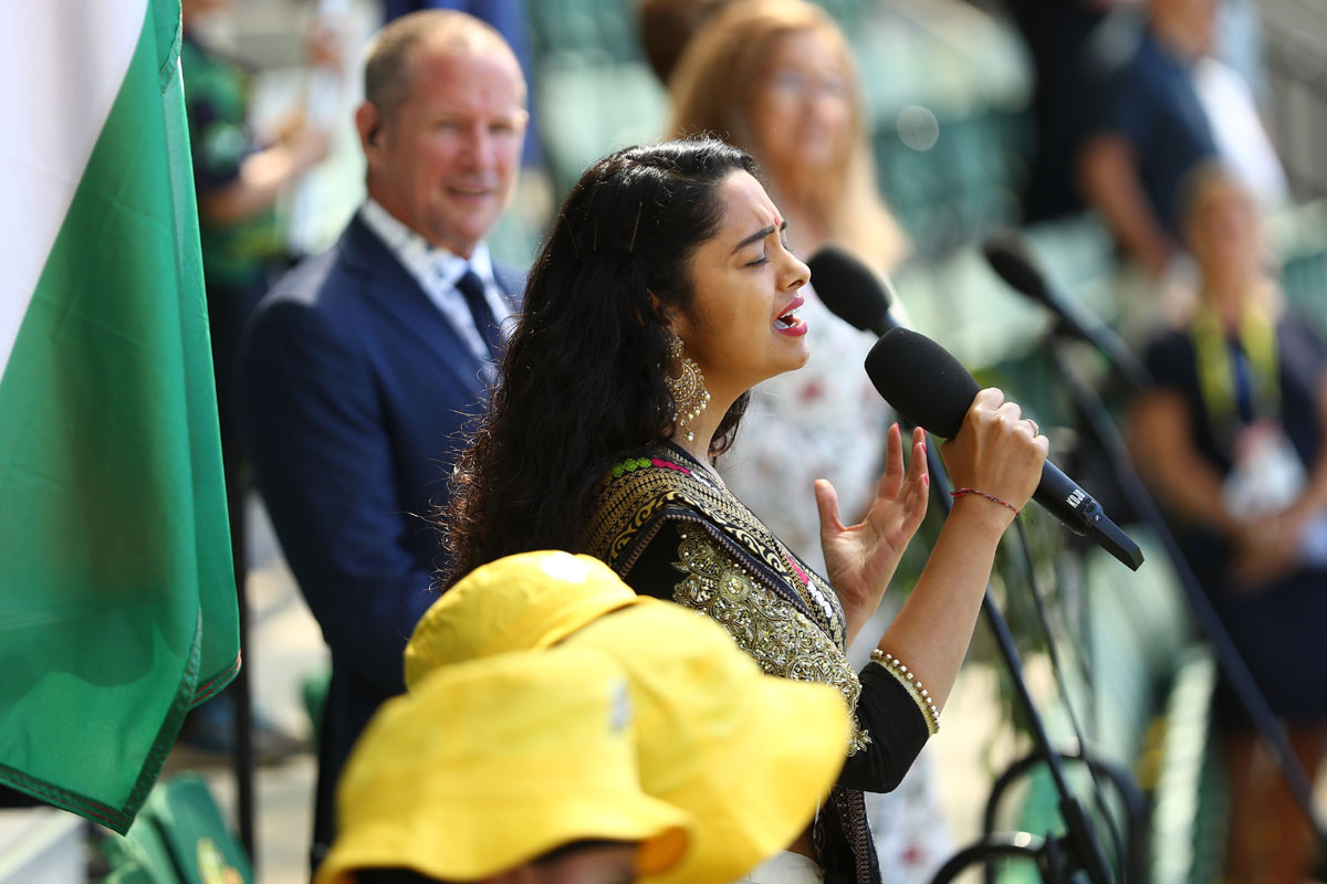 India's National anthem is sung before the start of the Test