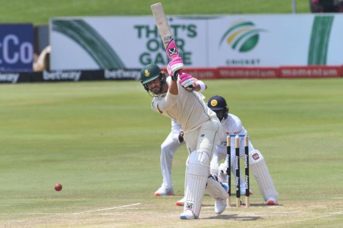 South Africa's Faf du Plessis bats en route his 199 on Day 3 of the first Test against Sri Lanka at SuperSport Park in Pretoria on Monday
