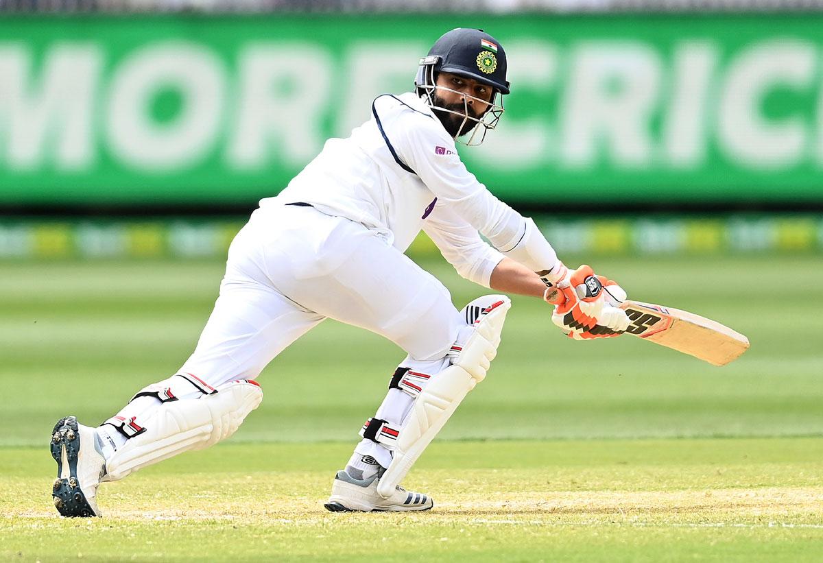 Ravindra Jadeja bats during Day 3