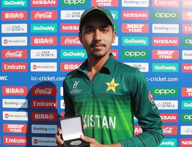 Pakistan's Mohammad Huraira with the 'Player of the Match' award after the ICC Under-19 World Super League quarter-final against Afghanistan