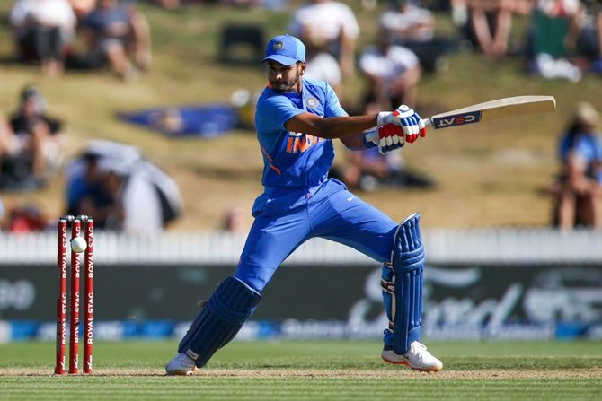 India’s Shreyas Iyer sends the ball to the fence en route his maiden hundred in the first ODI against New Zealand, at Seddon Park, in Hamilton