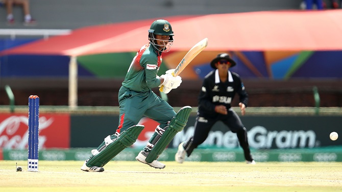 Bangladesh's Mahmudul Hasan Joy bats during the ICC Under-19 World Cup semi-final against New Zealand, at JB Marks Oval in Potchefstroom, South Africa, on Thursday.