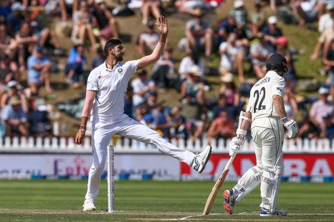 India pacer Ishant Sharma bowls during Day 2 of the first Test against New Zealand,