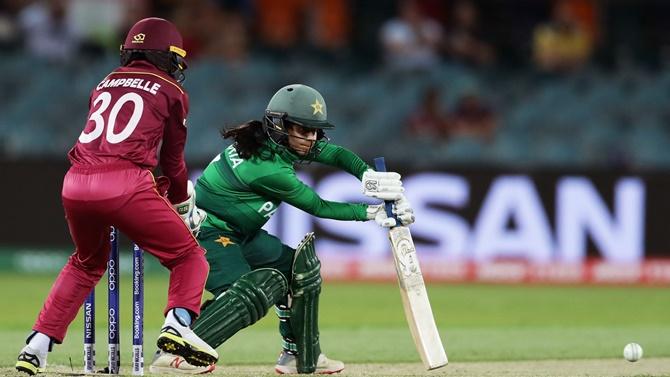 Pakistan's Javeria Khan bats during the ICC women's T20 World Cup match against the West Indies.