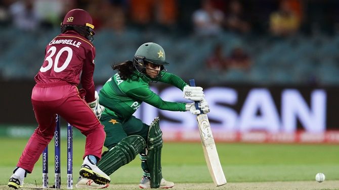 Pakistan's Javeria Khan bats during the ICC women's T20 World Cup match against the West Indies.