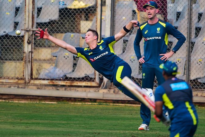 Australia's Steve Smith during a practice session in Mumbai on Saturday