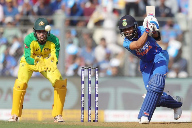 Virat Kohli came out to bat in the 28th over and lasted only 14 balls in the 1st ODI at the Wankhede in Mumbai on Tuesday