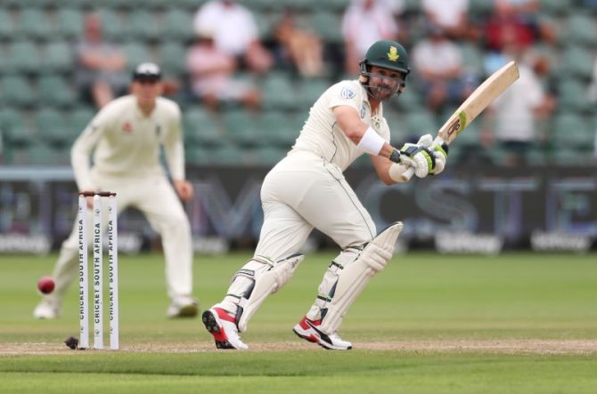 South Africa's Dean Elgar bats after they were made to follow on 