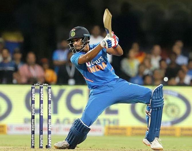 Shreyas Iyer bats during his innings of 44