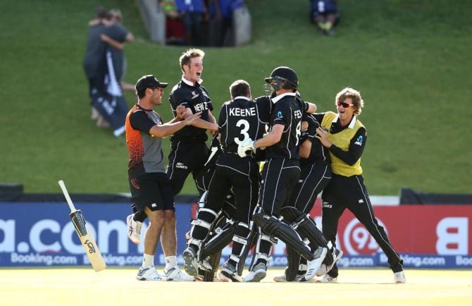 New Zealand players are ecstatic after their win over Sri Lanka on Wednesday