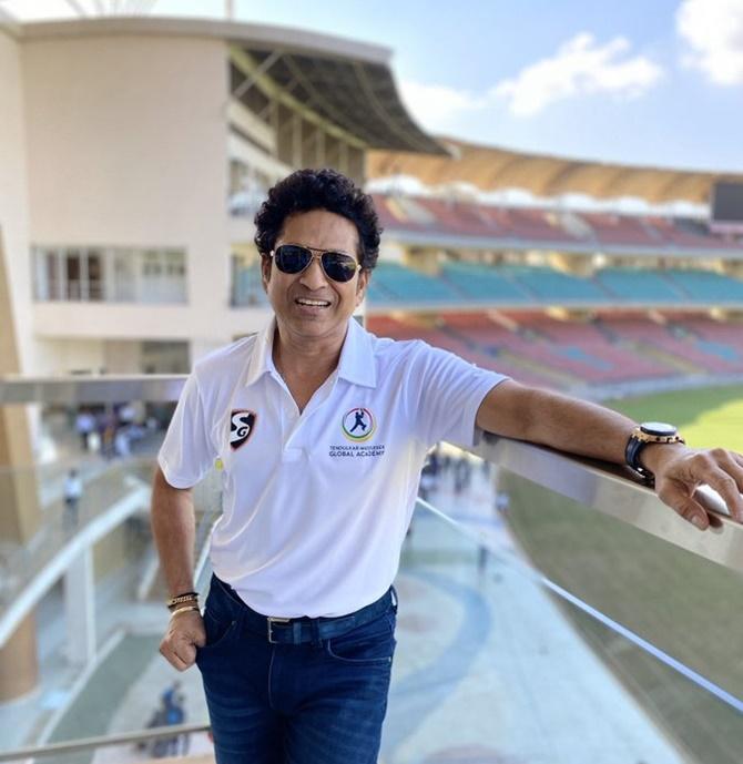 Batting icon Sachin Tendulkar at the launch of the 'Tendulkar Middlesex Global Academy DY Patil Sports Centre' in Nerul, Navi Mumbai