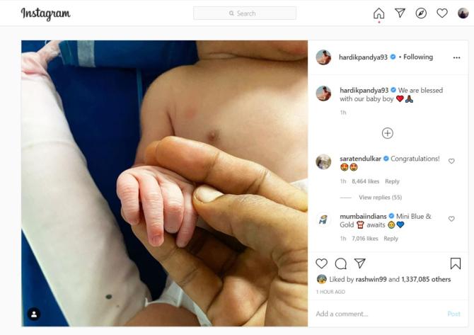 Hardik Pandya's newborn 