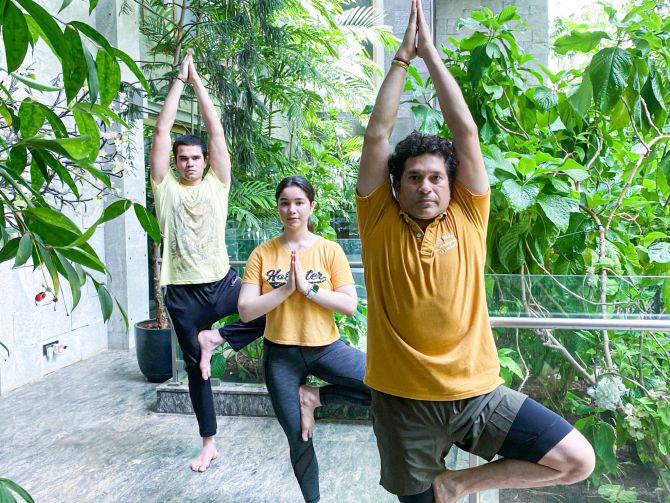 Sachin Tendilkar with his children Sara and Arjun