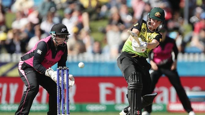 Australia's Beth Mooney bats during the ICC Women's T20 World Cup match against New Zealand, at Junction Oval in Melbourne, on Monday