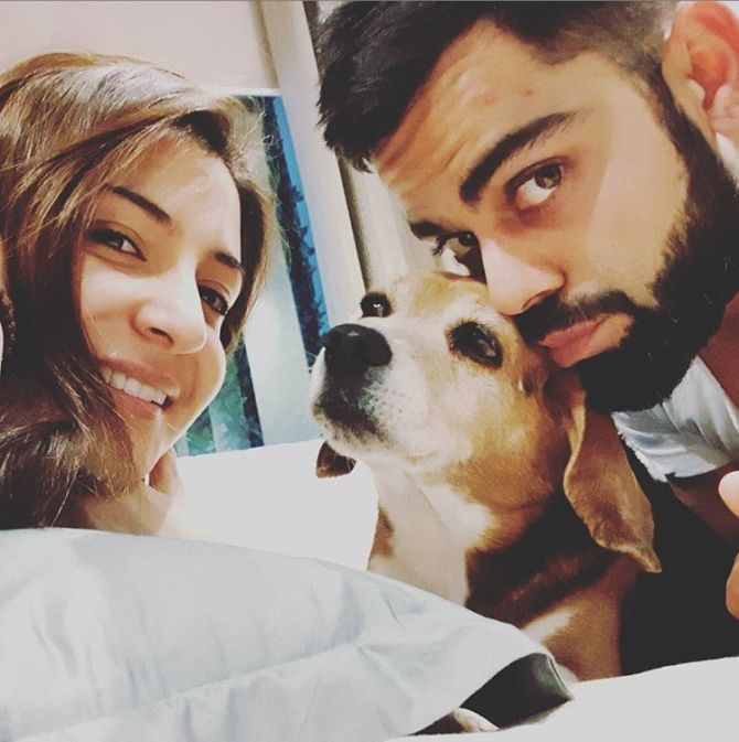 Anushka shared a heartwarming selfie of the trio, captioning the picture, "Bruno RIP".