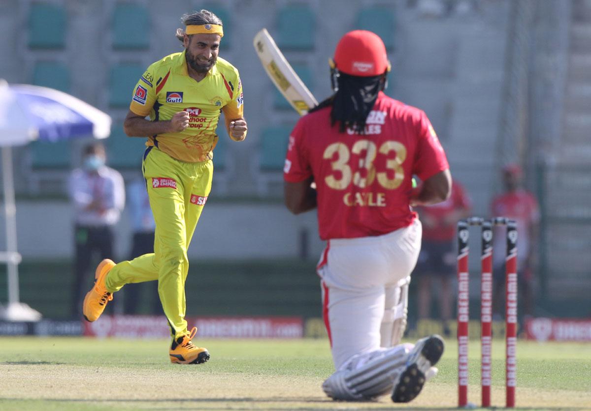 Imran Tahir celebrates after dismissing Chris Gayle leg before wicket