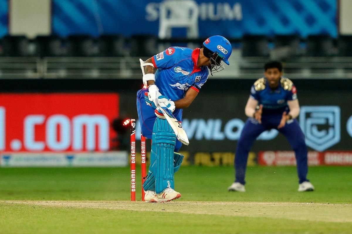 Shikhar Dhawan is bowled by Jasprit Bumrah