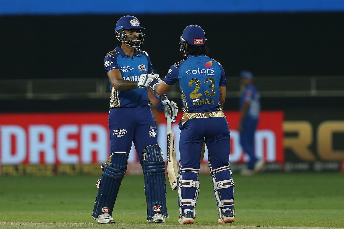 Surya Kumar Yadav is congratulated by Ishan Kishan after completing his fifty