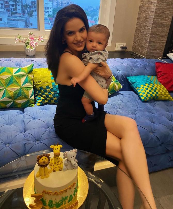 Hardik Pandya's wife Natasa Stankovic with his son Agastya