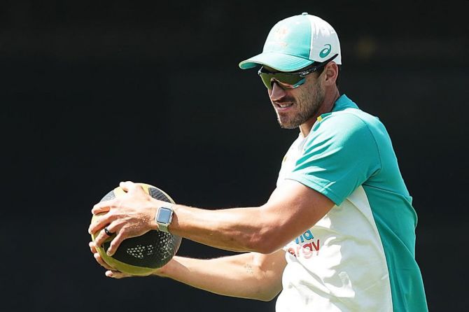 Australia's Mitchell Starc at a training session on Tuesday