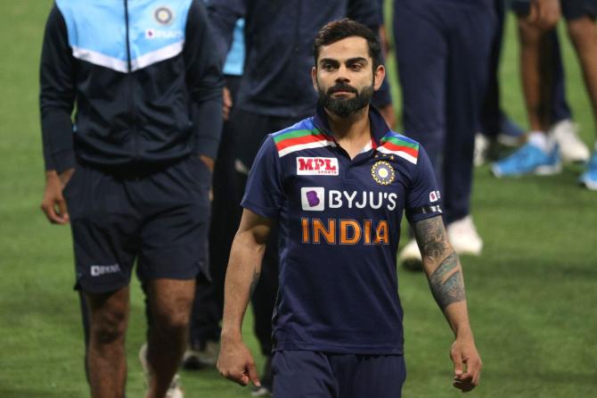 India captain Virat Kohli wears a sullen look after their loss in the first ODI to Australia in Sydney on Friday