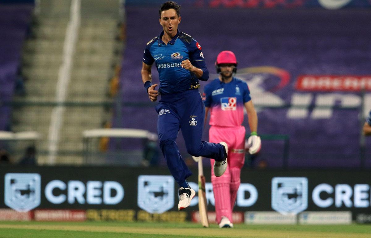 Trent Boult celebrates after dismissing Yashasvi Jaiswal