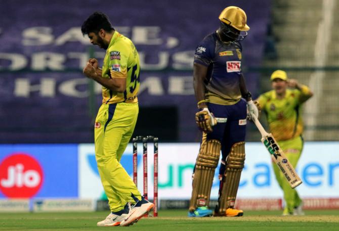 Shardul Thakur celebrates after dismissing Andre Russell