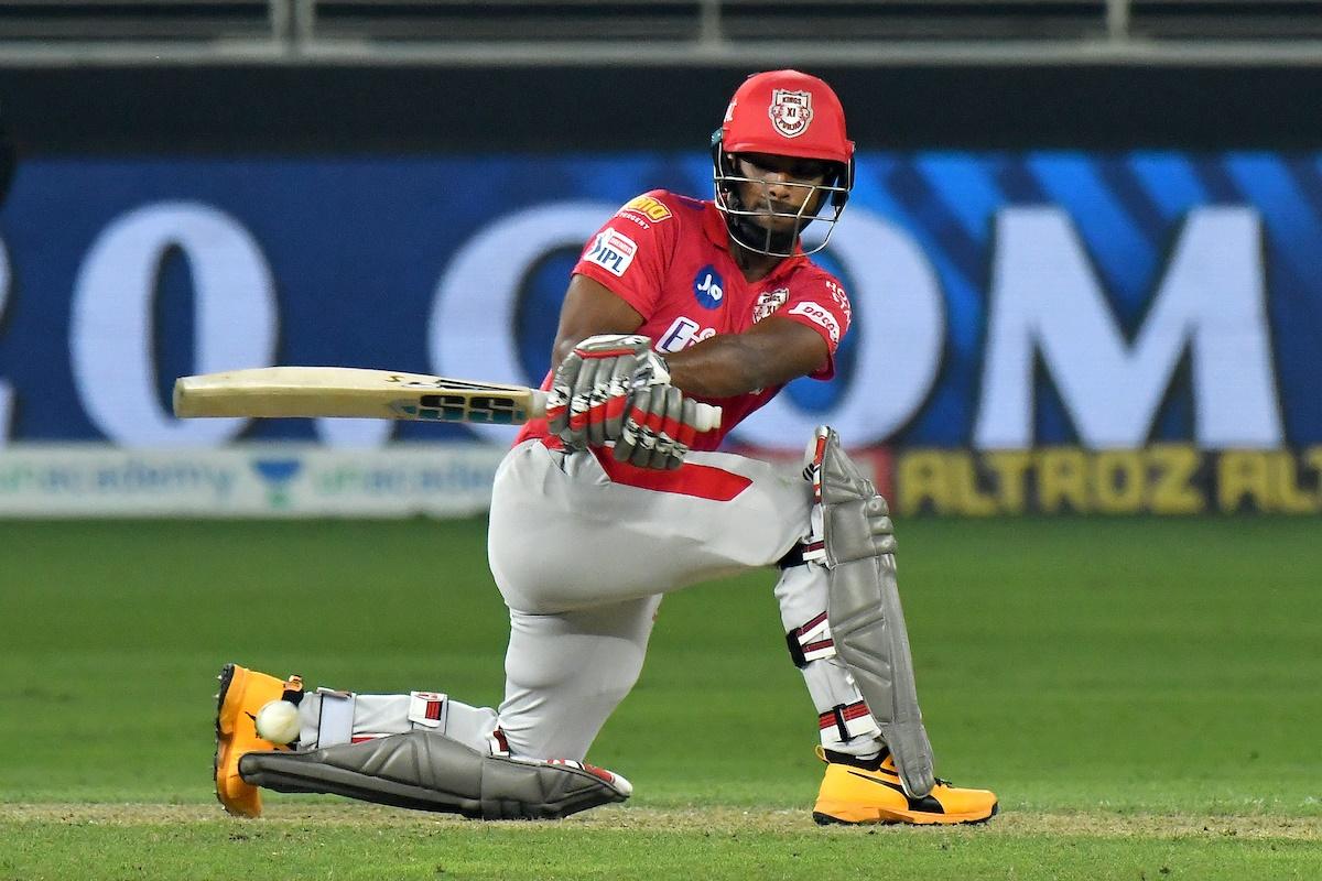 Nicholas Pooran sends one of the many sixes into the stands