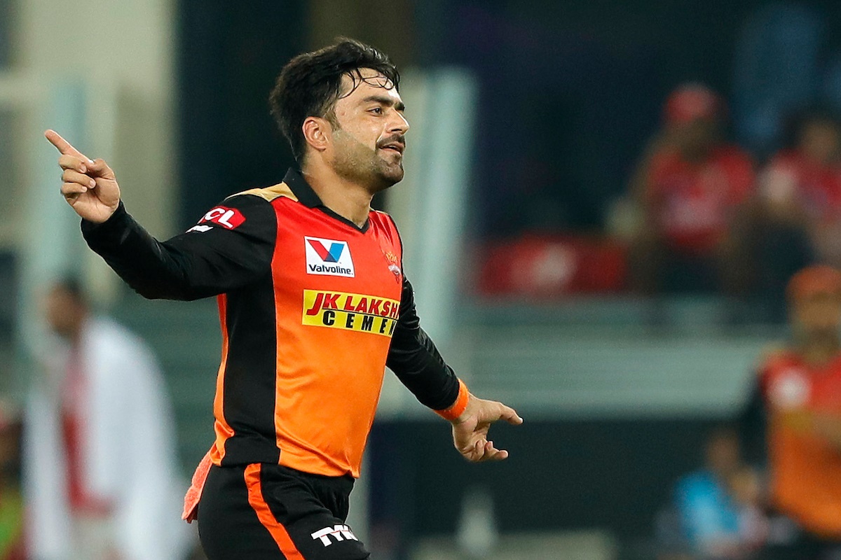 Rashid Khan celebrates after bowling Mandeep Singh