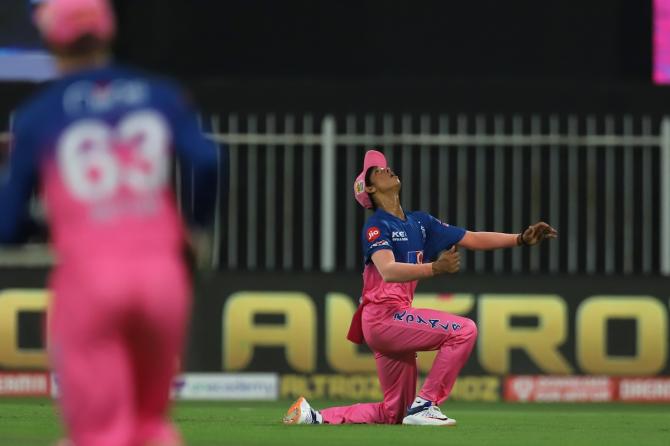 Yashasvi Jaiswal gets under the ball to catch Shikhar Dhawan