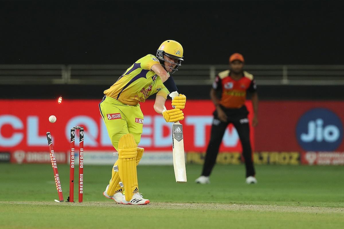 Sam Curran is bowled by Sandeep Sharma