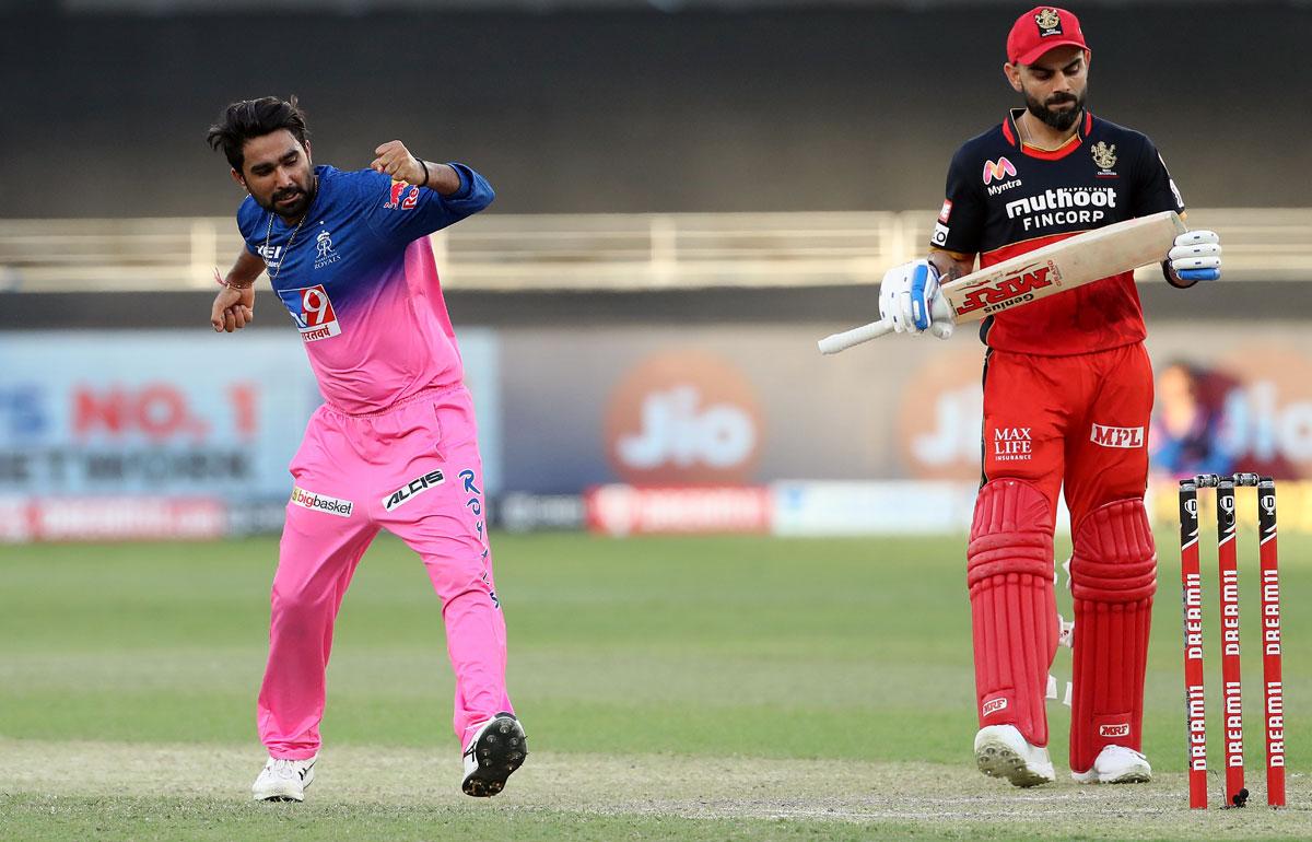 Rahul Tewatia celebrates after taking the wicket of Devdutt Padikkal (not in picture)