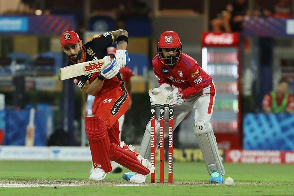 Virat Kohli in action against the Kings XI Punjab at the Sharjah Cricket Stadium