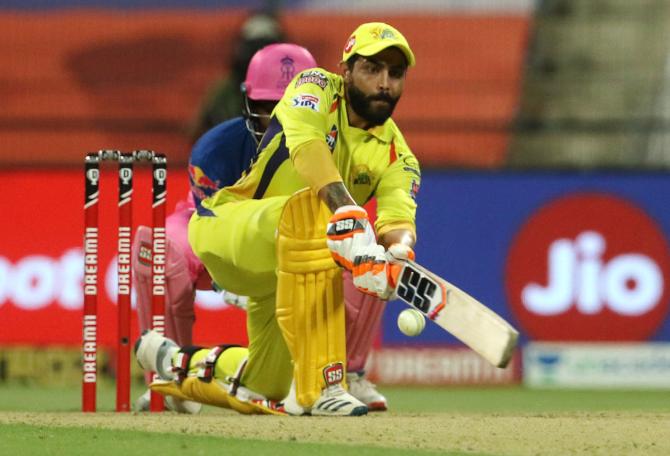 Ravindra Jadeja plays the sweep shot