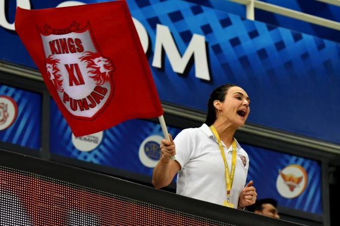 Preity Zinta cheers her team on.