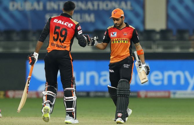 Manish Pandey with Vijay Shankar during their match-winning partnership